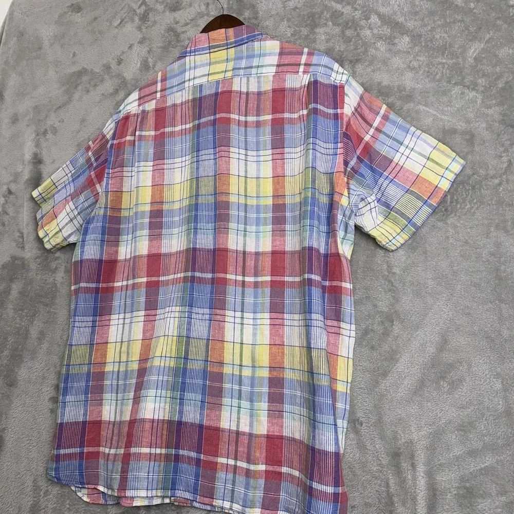 Cremieux Classics Men's‎ XL Rainbow Pastel Plaid Check ButtonUp Shirt 100% Linen